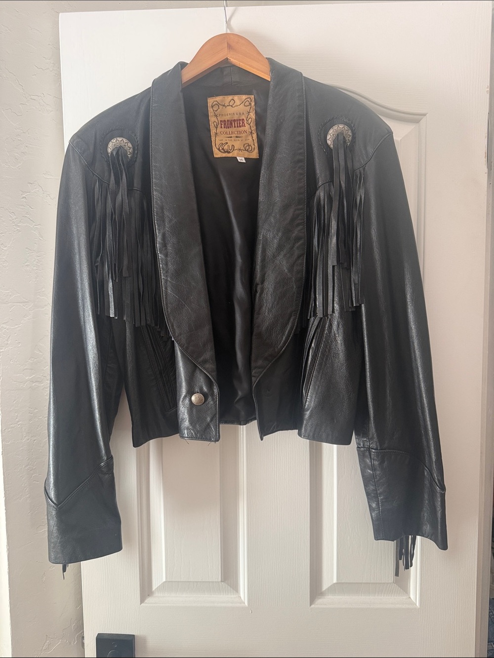 Fringed Black Leather Jacket by Frontier Collection